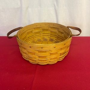 1999 LONGABERGER Round Darning Basket w/ Leather Handles